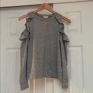 Gray Ruffle Open Shoulder Long Sleeve Top